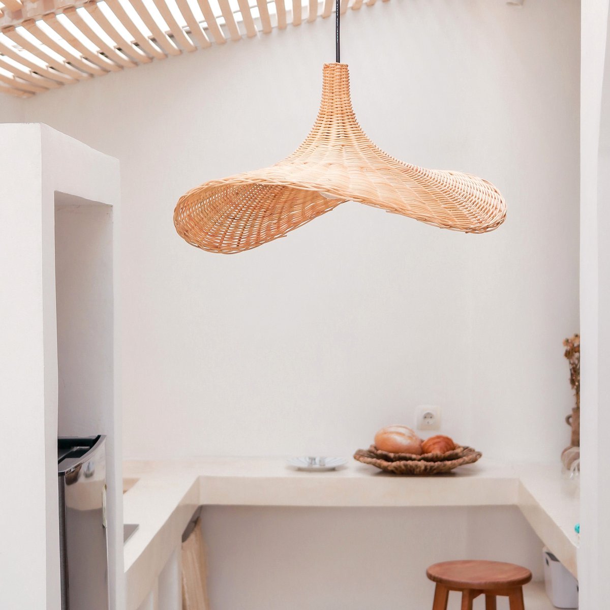 Rattan Lamp | Natural Lampshade SAYAN Funnel Shaped Pendant Lamp Made of Natural Fibres (2 sizes)