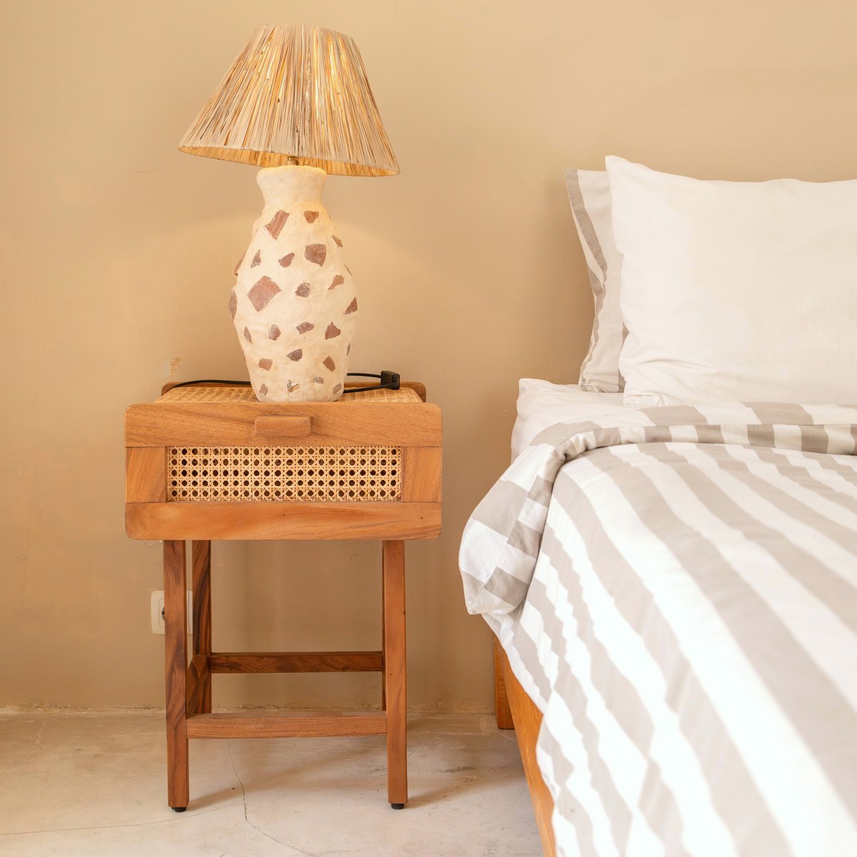 Nightstand Bedside Table Console made from Wood and Rattan JAYA Handmade Bedroom Furniture