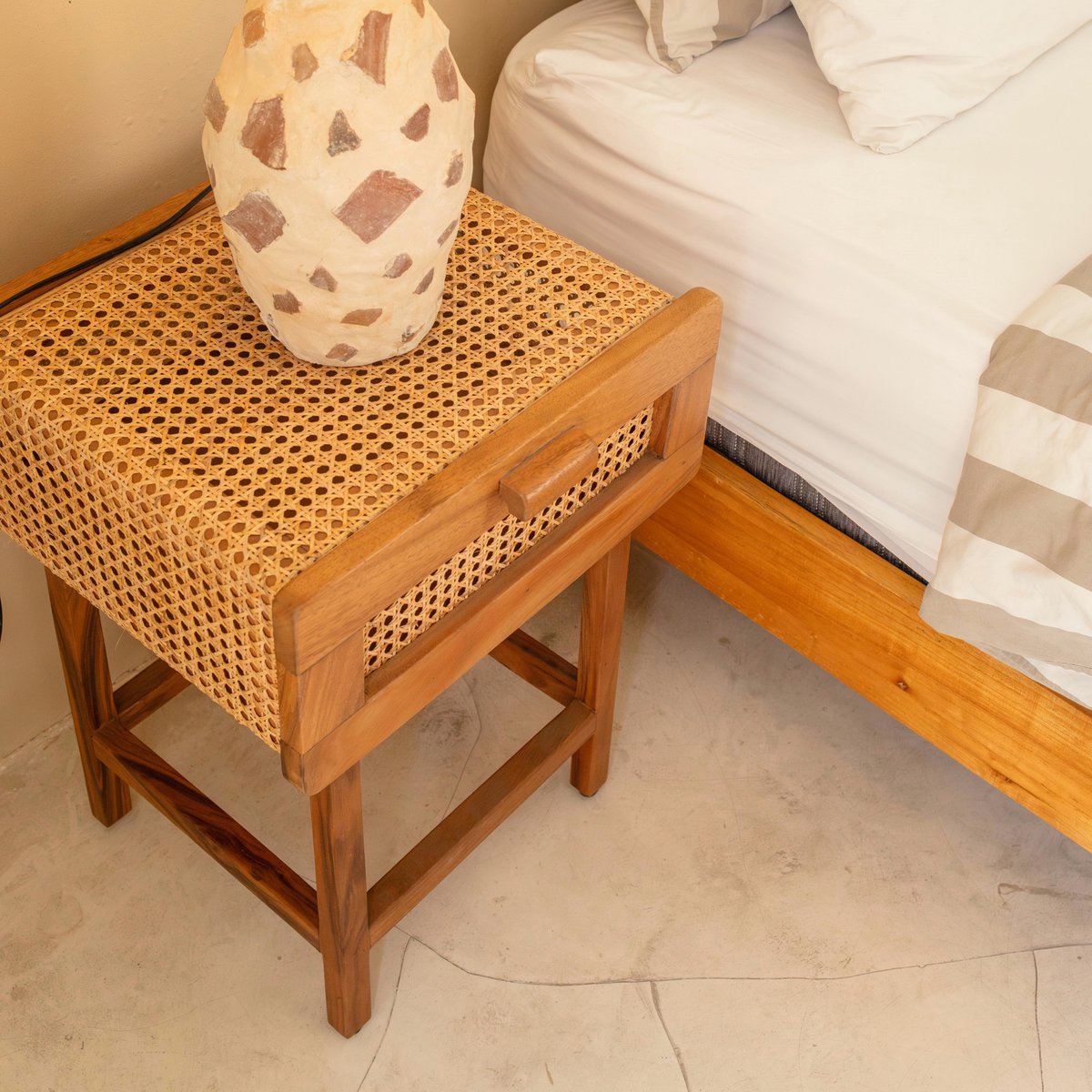 Nightstand Bedside Table Console made from Wood and Rattan JAYA Handmade Bedroom Furniture