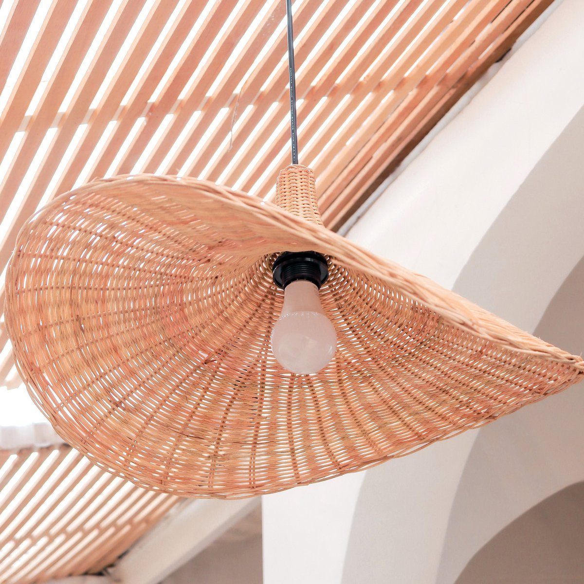 Rattan Lamp | Natural Lampshade SAYAN Funnel Shaped Pendant Lamp Made of Natural Fibres (2 sizes)