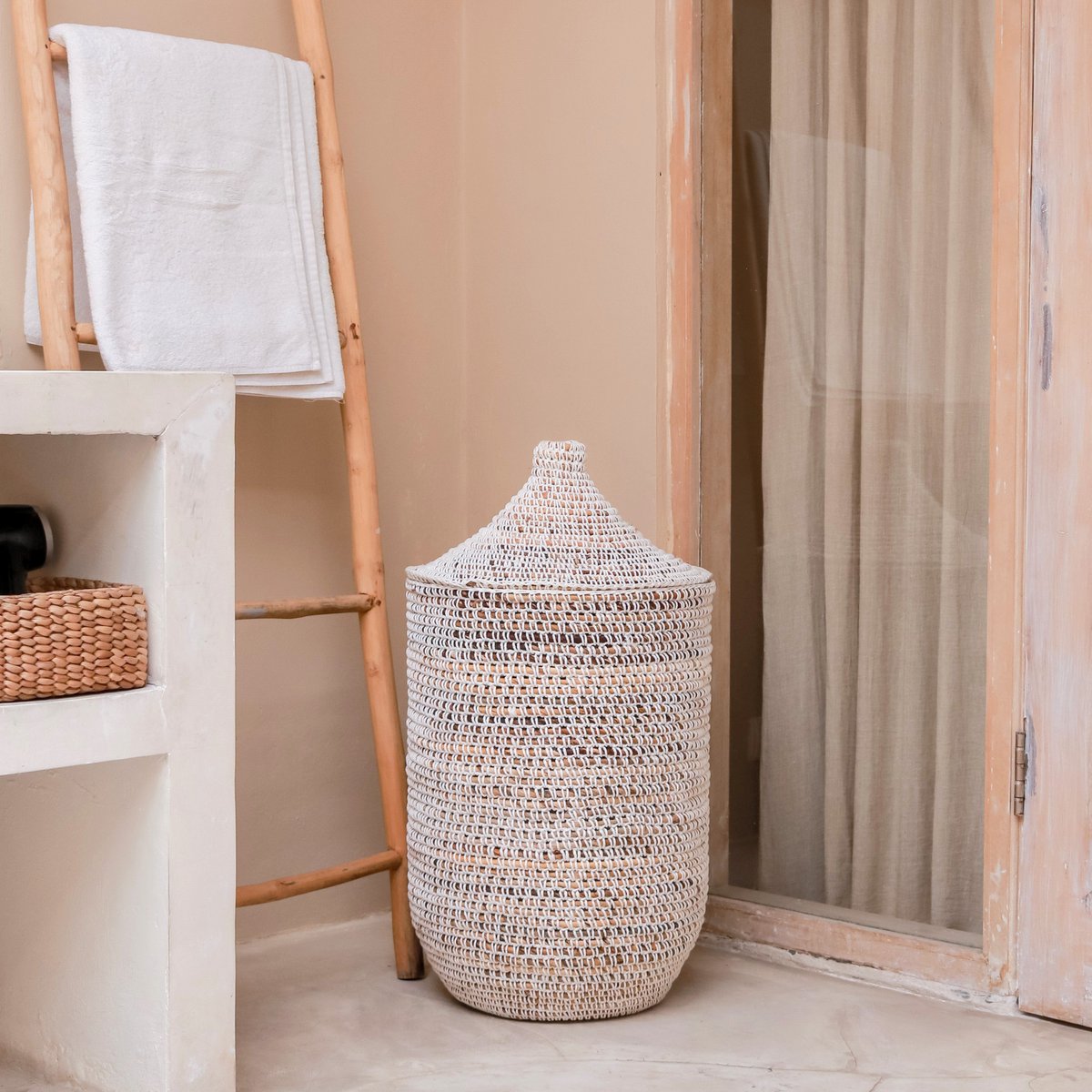 Laundry Basket with Lid KAJA made from Banana Fibre