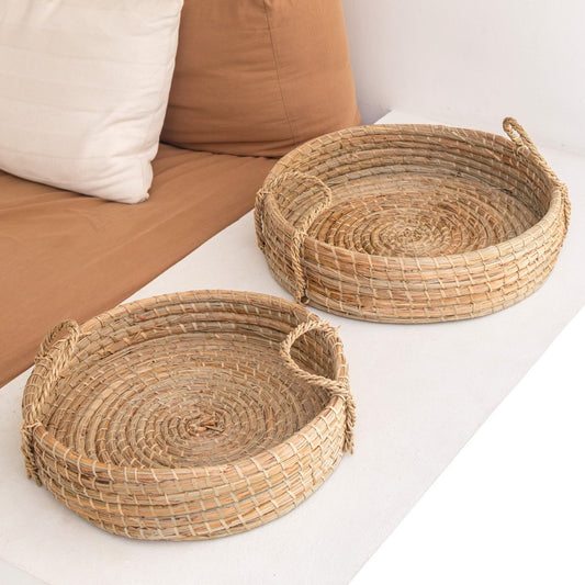 Round Tray Woven from Seagrass PINTU Decorative Serving Tray (2 sizes)