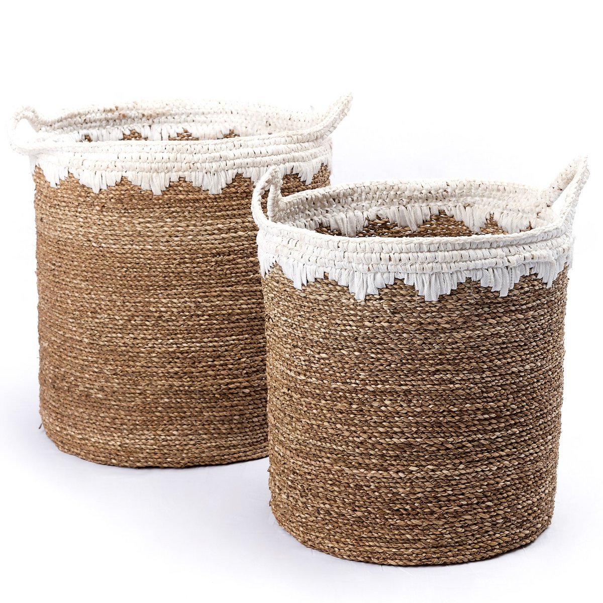 Large Laundry Basket Round Storage Basket Plant Basket Woven from Natural Fibres NIAS white (2 sizes)