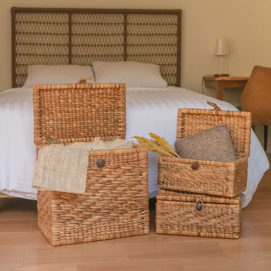 Trunk Basket | Laundry Basket with Lid KELANA made from Water Hyacinth (2 sizes)