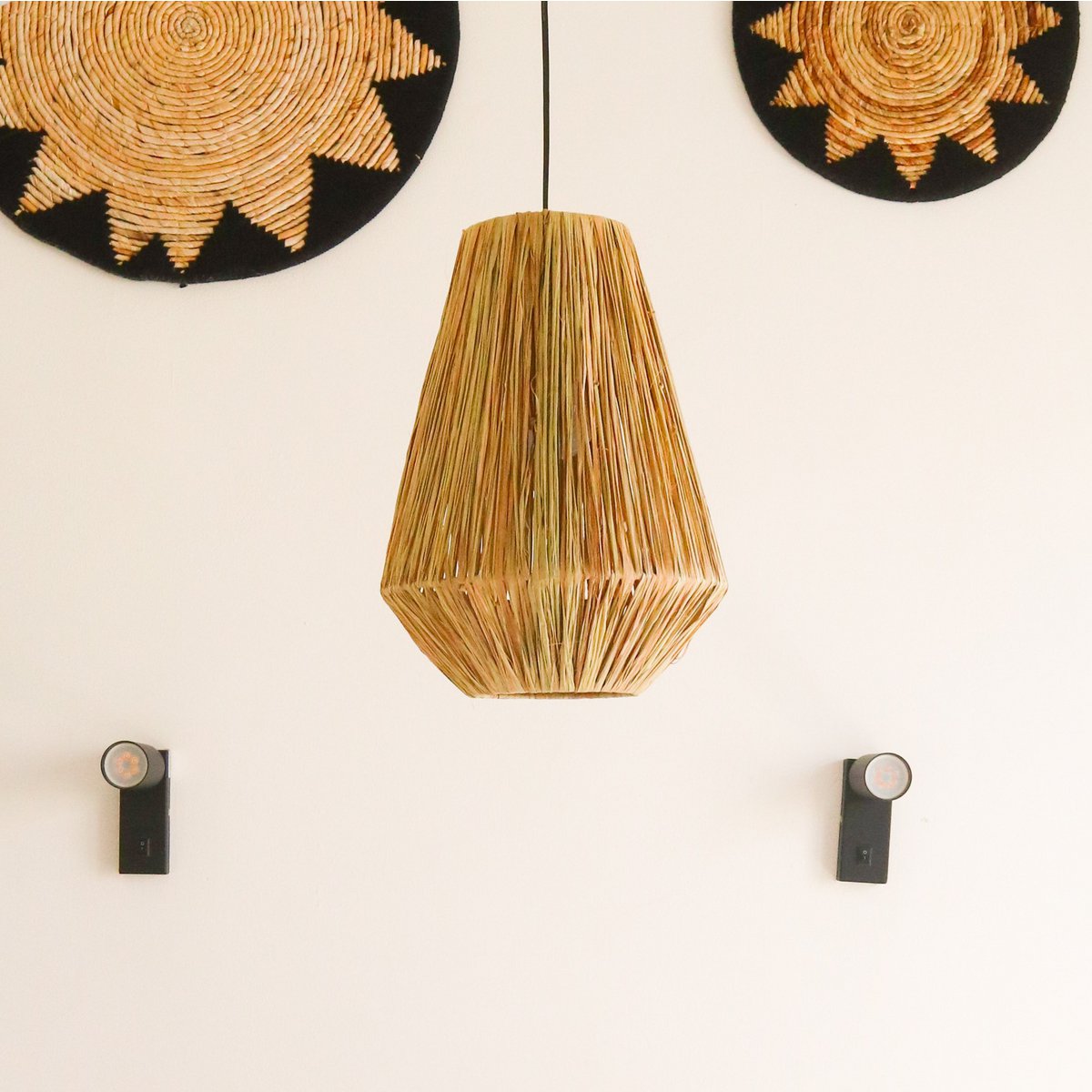 Lampshade Ceiling Lamp Pendant round ENDAH made from Raffia