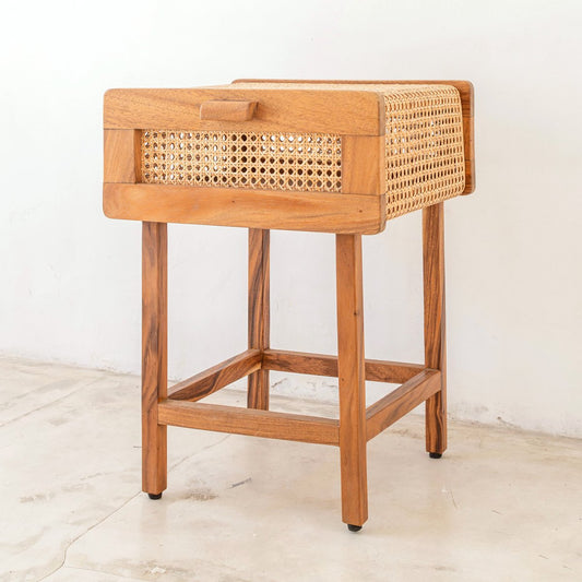 Nightstand Bedside Table Console made from Wood and Rattan JAYA Handmade Bedroom Furniture