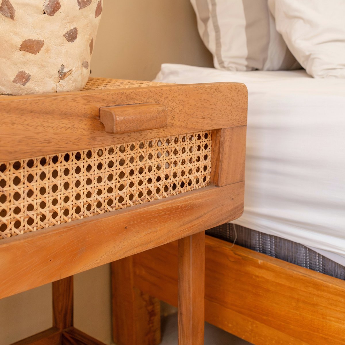 Nightstand Bedside Table Console made from Wood and Rattan JAYA Handmade Bedroom Furniture