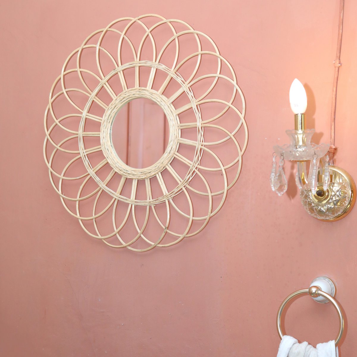 Rattan Mirror 58 cm | Handmade Boho Wall Mirror MAGUWO