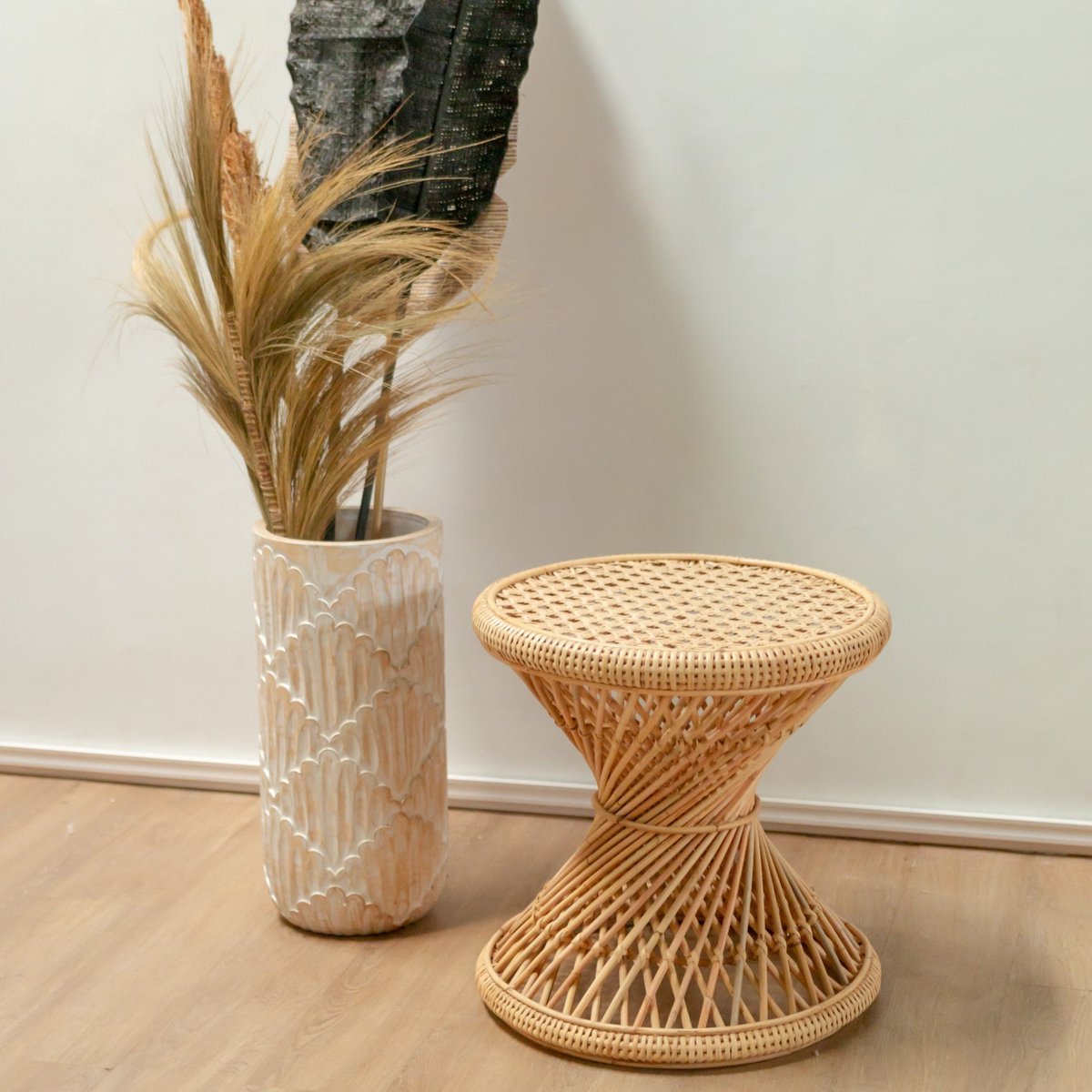 Rattan Side Table | Coffee Table | Round Couch Table LUHU Ø45 cm Beige