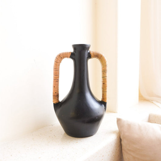 Vase Black Small Decorative Vase Hand Cast from Clay for Dried or Fresh Flowers SELAYAR