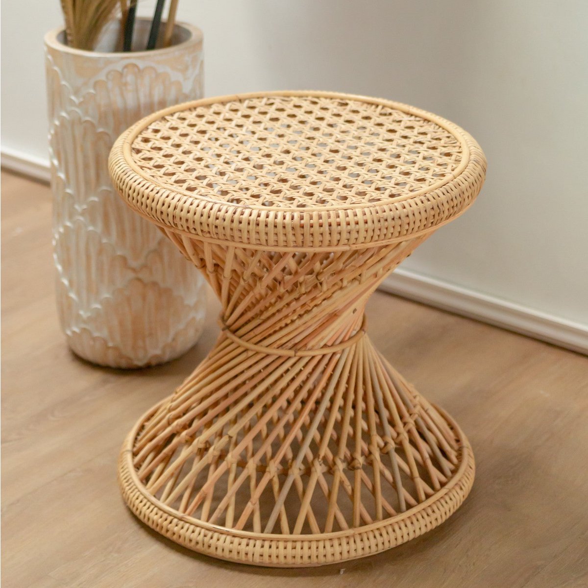 Rattan Side Table | Coffee Table | Round Couch Table LUHU Ø45 cm Beige