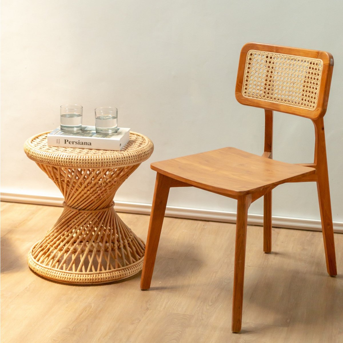 Rattan Side Table | Coffee Table | Round Couch Table LUHU Ø45 cm Beige